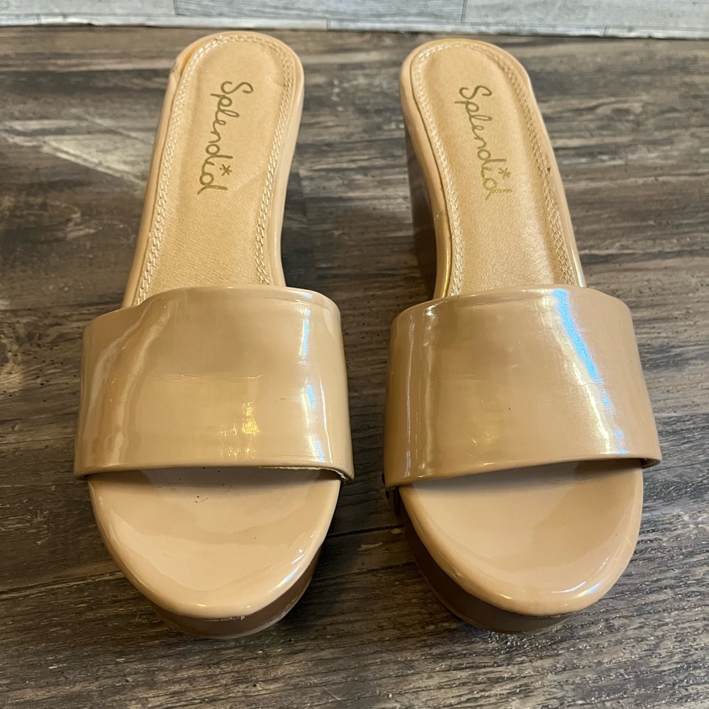 Splendid Clog Heels Tan Cream Wooden Heel Women’s Size 8.5 - Picture 8 of 9